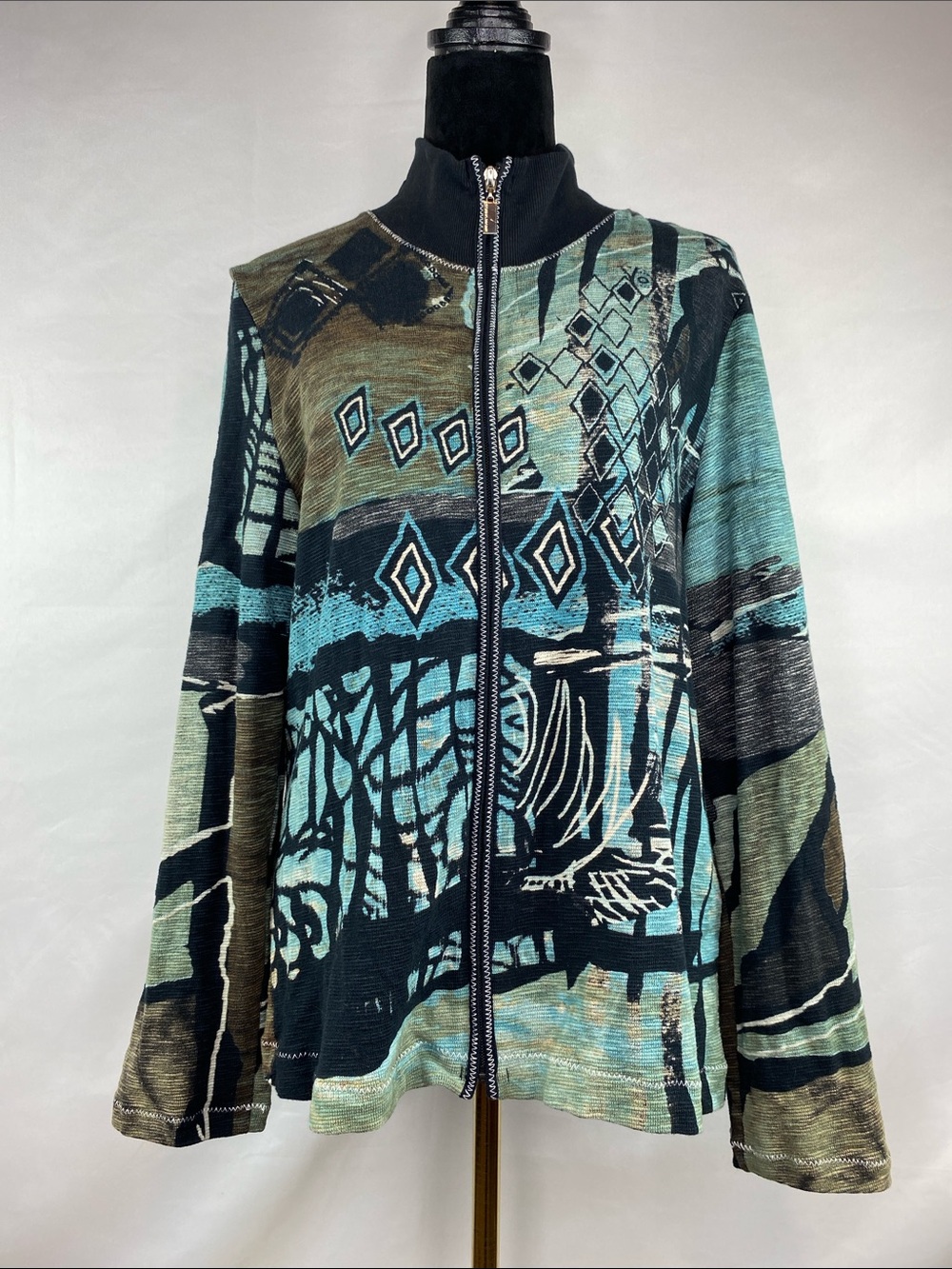 Katina Marie Abstract Print Full Zip Jacket 100% Cotton Made in the USA Size L
